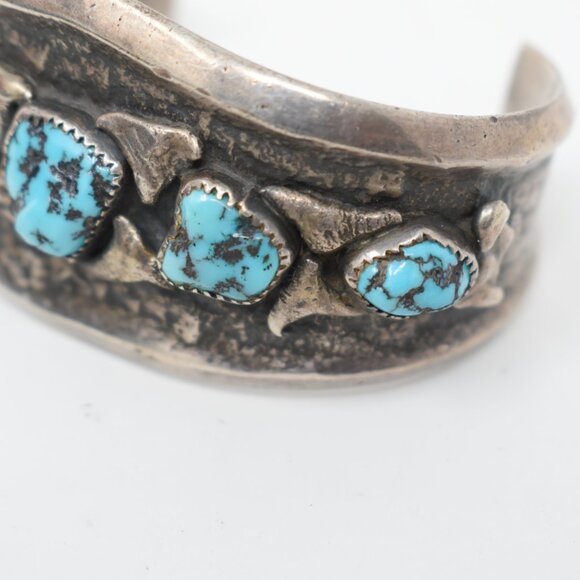 Vintage 1940s Navajo Old Pawn Cuff Bracelet Hand Stamp Ingot w/Kingman Turquoise - Picture 4 of 8